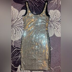 Wet Seal Vintage Y2K Silver Black Bodycon Sequin Mini Dress Women’s Sz Small NWT